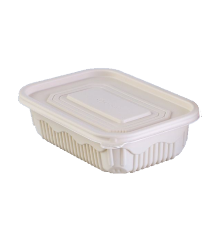 Rectangular Cornstarch Disposable Food Container With Lid – 500 ML