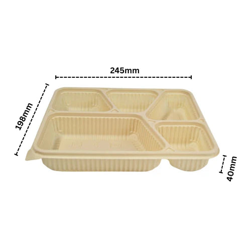 5 Compartment Cornstarch Meal Box Tray With Lid